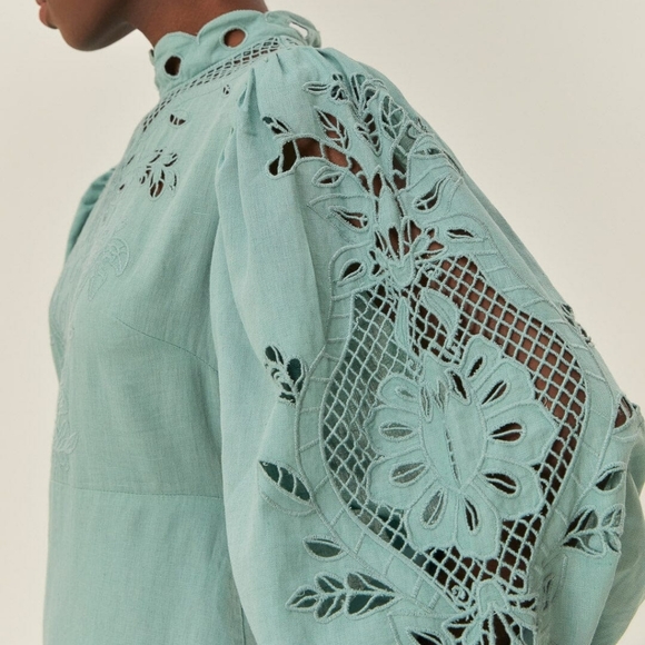 NWOT FARM RIO | $360 Broderie Anglaise Linen Blend Maxi Dress - Picture 7 of 11